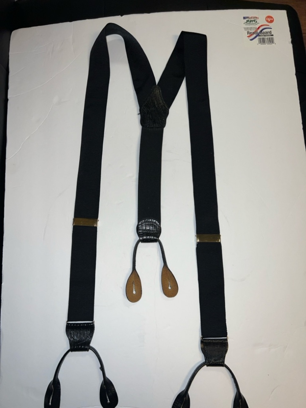 Men's Black Suspenders with Brown Leather Tabs